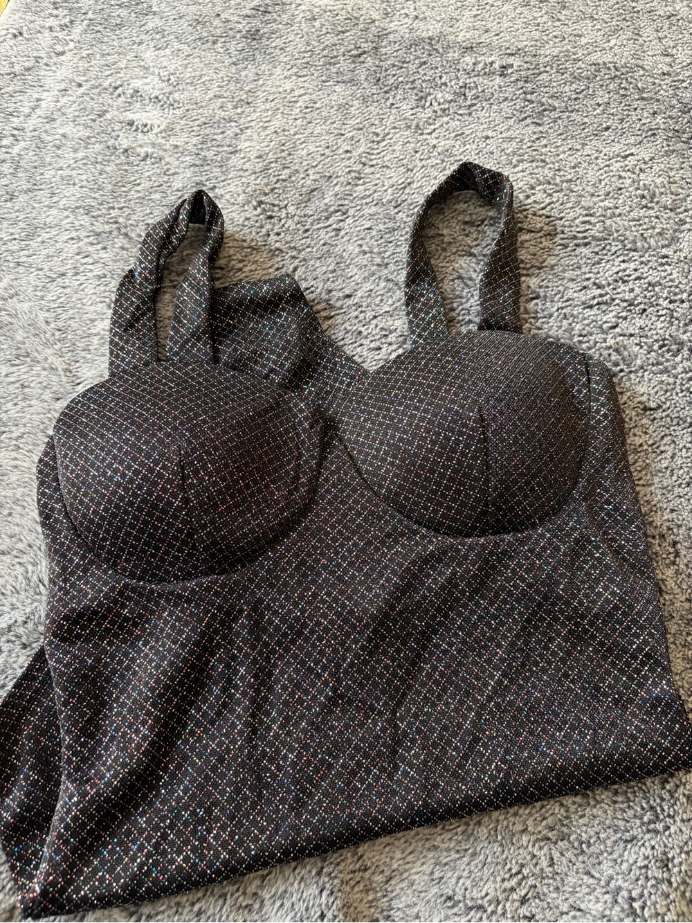Padded Sparkle Bodysuit Tank - Black